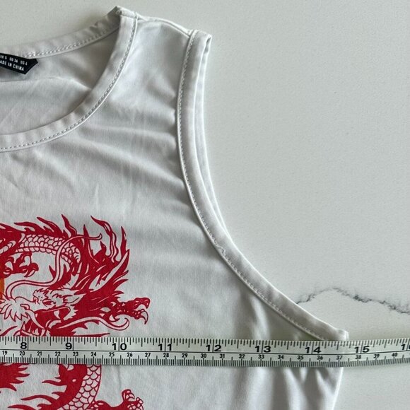 SHEIN | Cropped Tank Top | Small | White/Red - Dragon print | Stretch Cotton - Picture 10 of 13